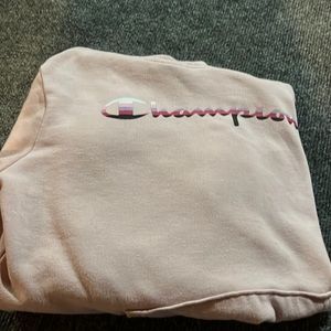 pink champion sweatshirt, fitted sweatshirt with hood